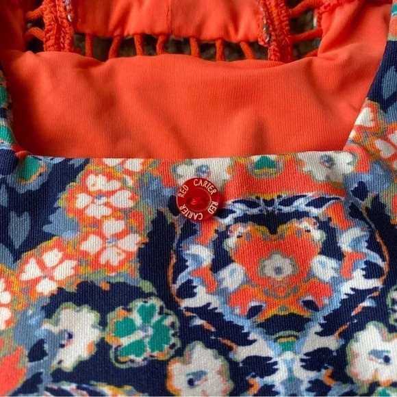 Red Carter Panel Plunge V-Neck One Piece Swimsuit Sz L - Picture 9 of 10